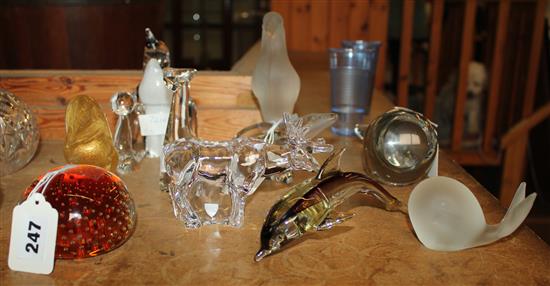Baccarat glass cat, 9 Swedish or other glass animals and paperweight
